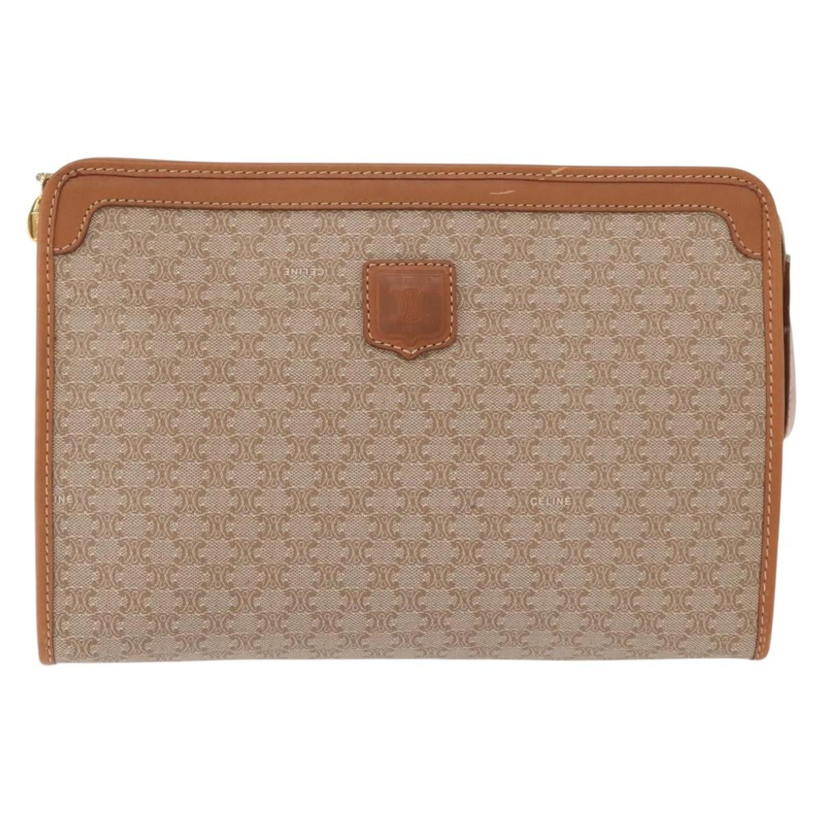 Celine Macadam Pochette Canvas and Leather, BEIGE, CANVAS, Clutche & pouche