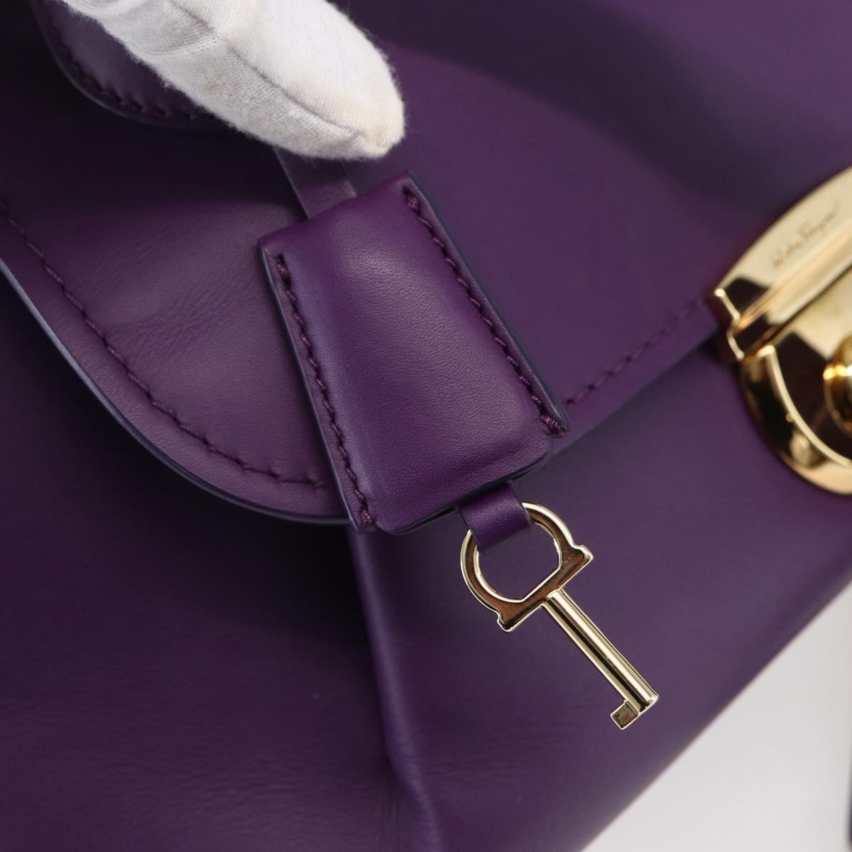 Salvatore Ferragamo Vintage Fiamma Satchel Leather, PURPLE, LEATHER, Handbag
