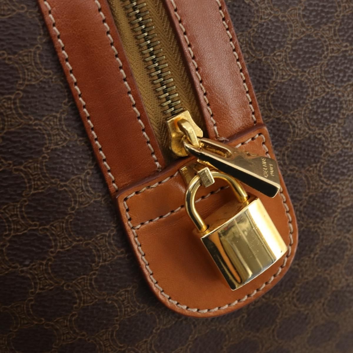 Celine Vintage Duffle Bag Canvas and Leather, Brown, Canvas, Travel Bag