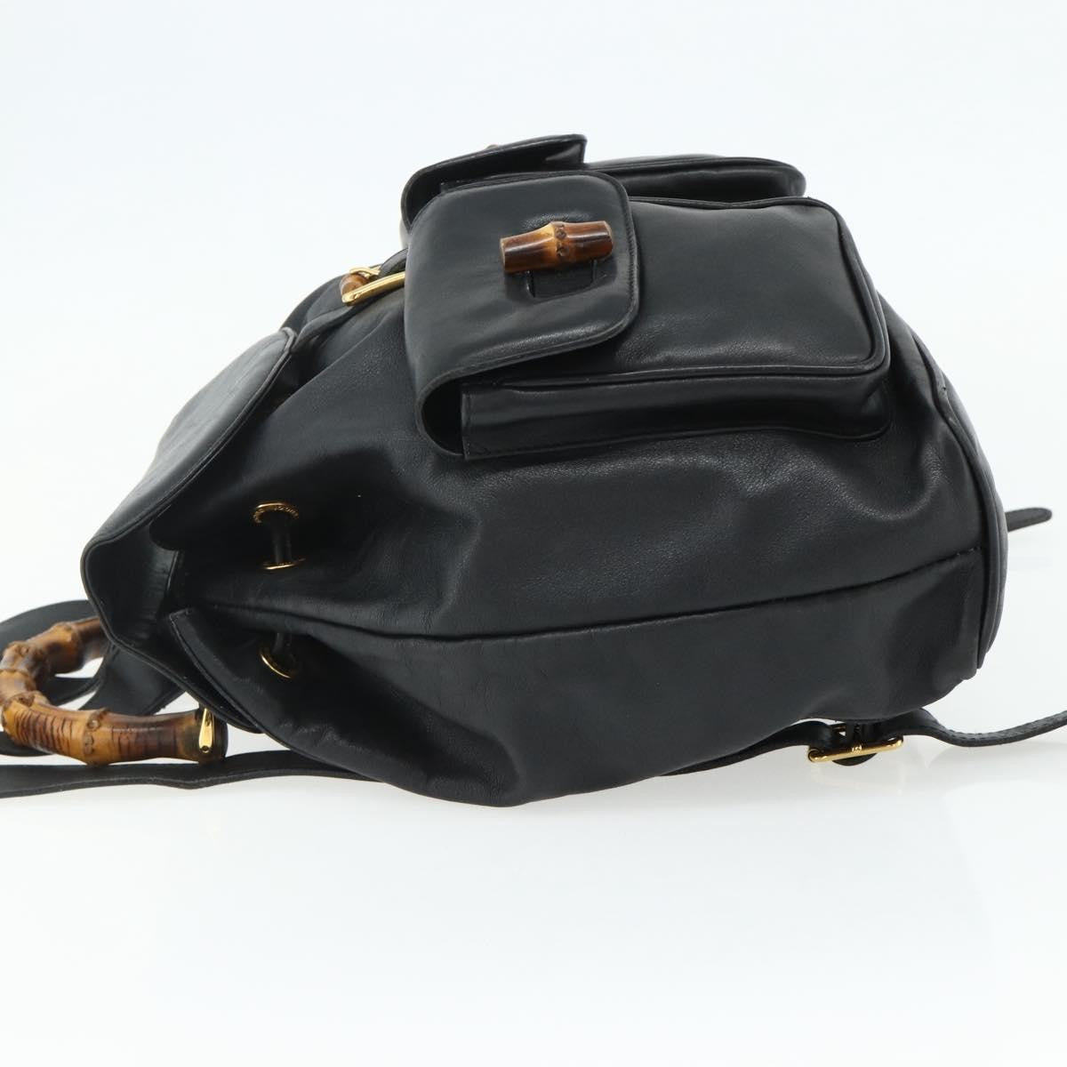 Gucci Vintage Bamboo Backpack Leather, Black, Leather, Backpack