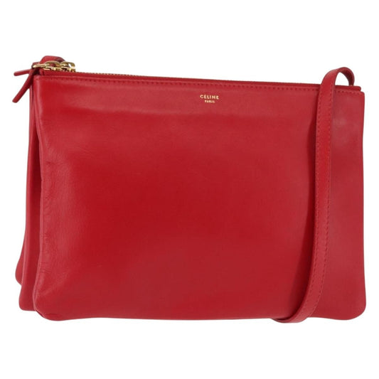 Celine Trio Crossbody Bag Leather, RED, LEATHER, Crossbody bag