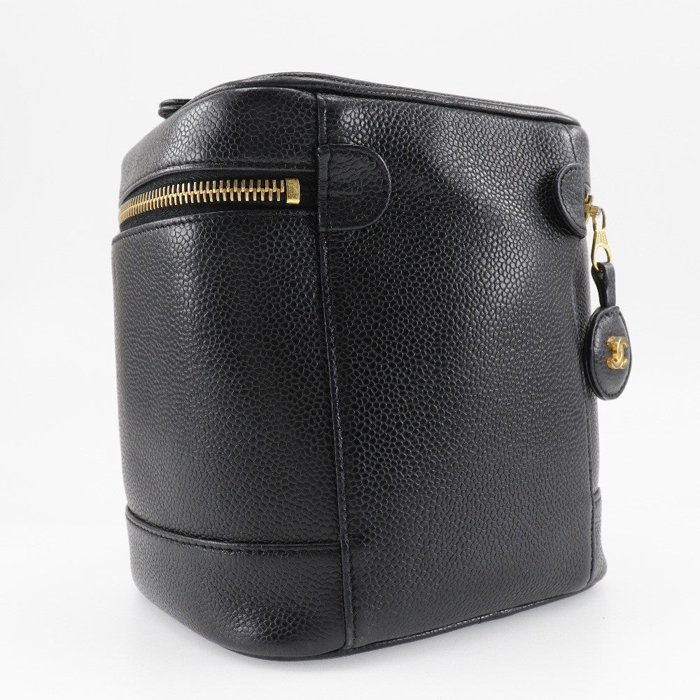 Chanel Vintage Timeless Cosmetic Case Caviar, BLACK, LEATHER, Toiletry Case