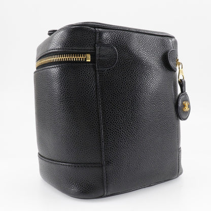 Chanel Vintage Timeless Cosmetic Case Caviar, BLACK, LEATHER, Toiletry Case