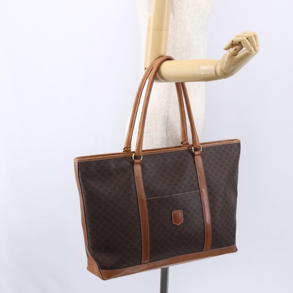 Celine Vintage Macadam Tote bag Canvas, BROWN, PVC, Tote bag