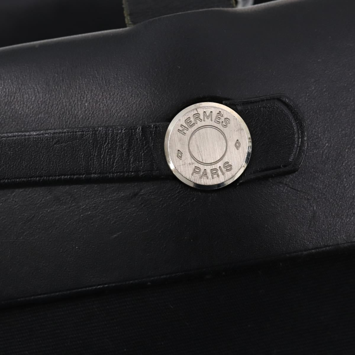 Hermes Herbag Cabas Toile and Leather, Black, Canvas, Tote Bag