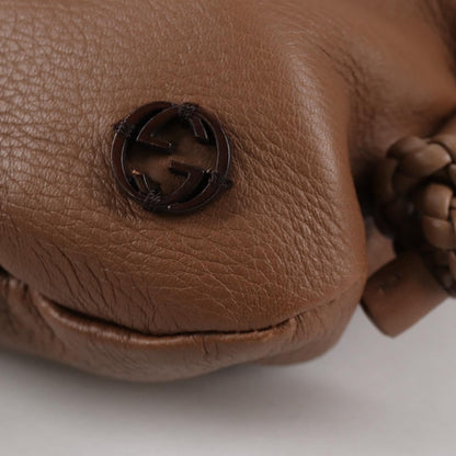 Gucci Braided Strap Zip Messenger Leather, BROWN, LEATHER, Shoulder bag