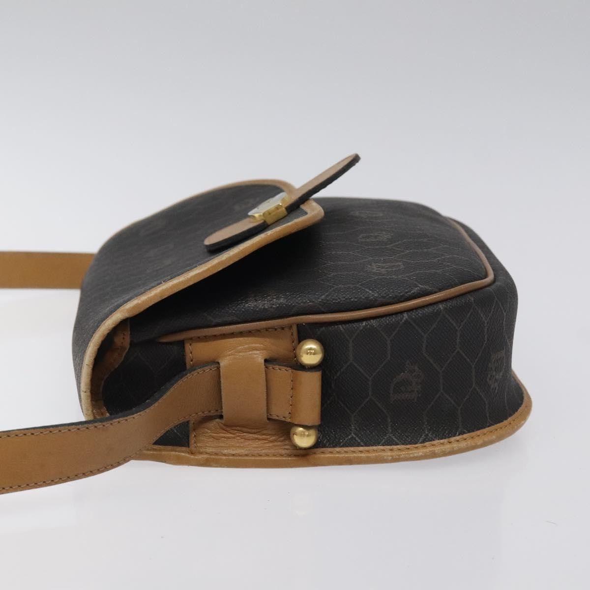 Christian Dior Vintage Honeycomb Flap Crossbody Bag Coated Canvas, BLACK, CANVAS, Crossbody bag