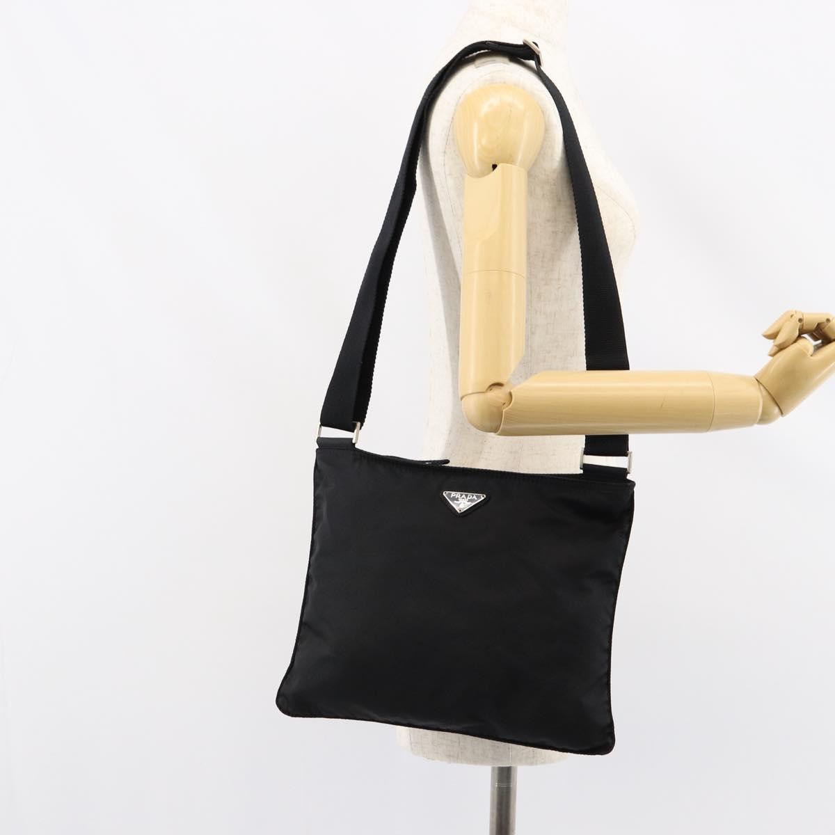 Prada Flat Messenger Bag Tessuto, BLACK, NYLON, Shoulder bag
