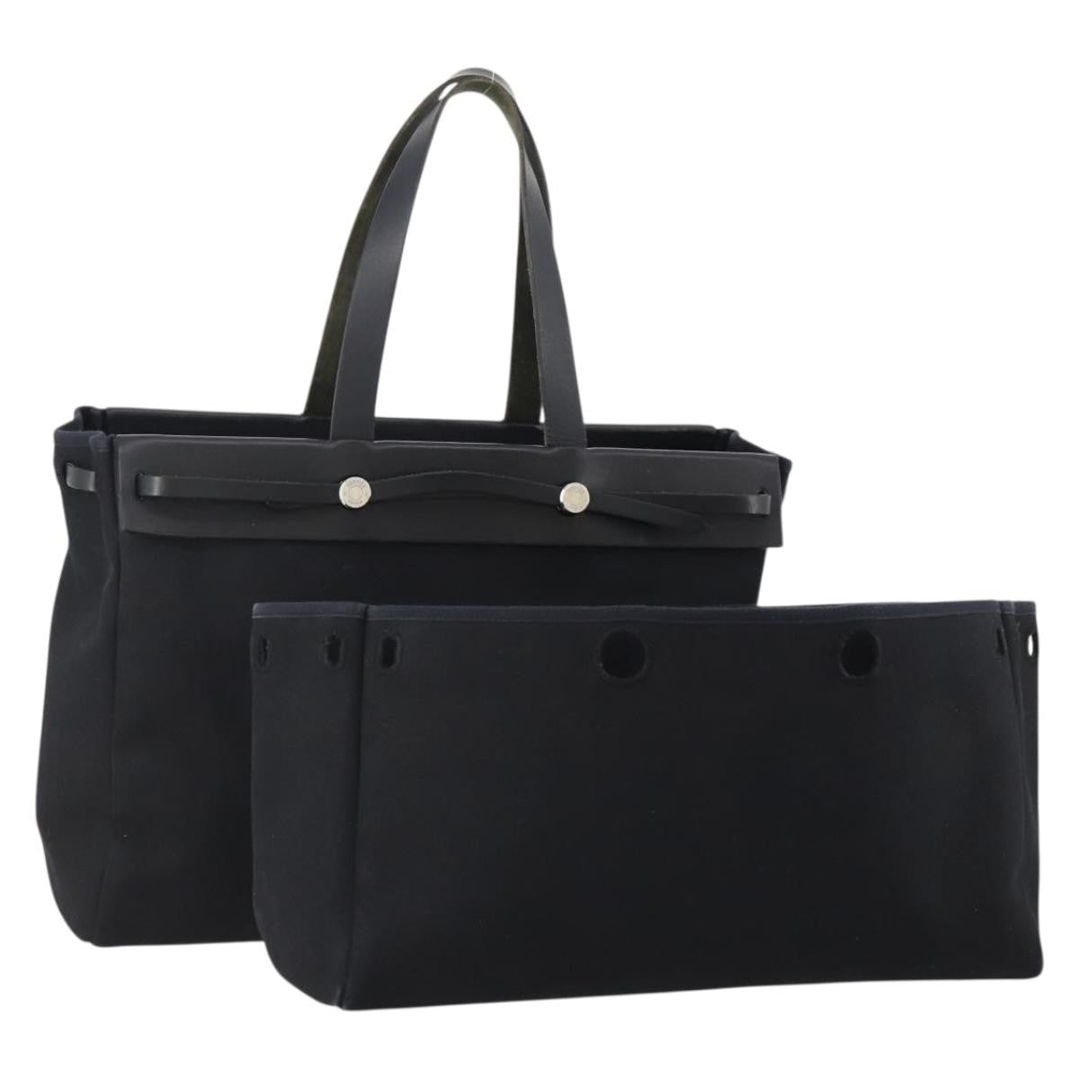 Hermes Herbag Cabas Toile and Leather, Black, Canvas, Tote Bag