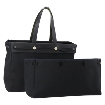 Hermes Herbag Cabas Toile and Leather, Black, Canvas, Tote Bag