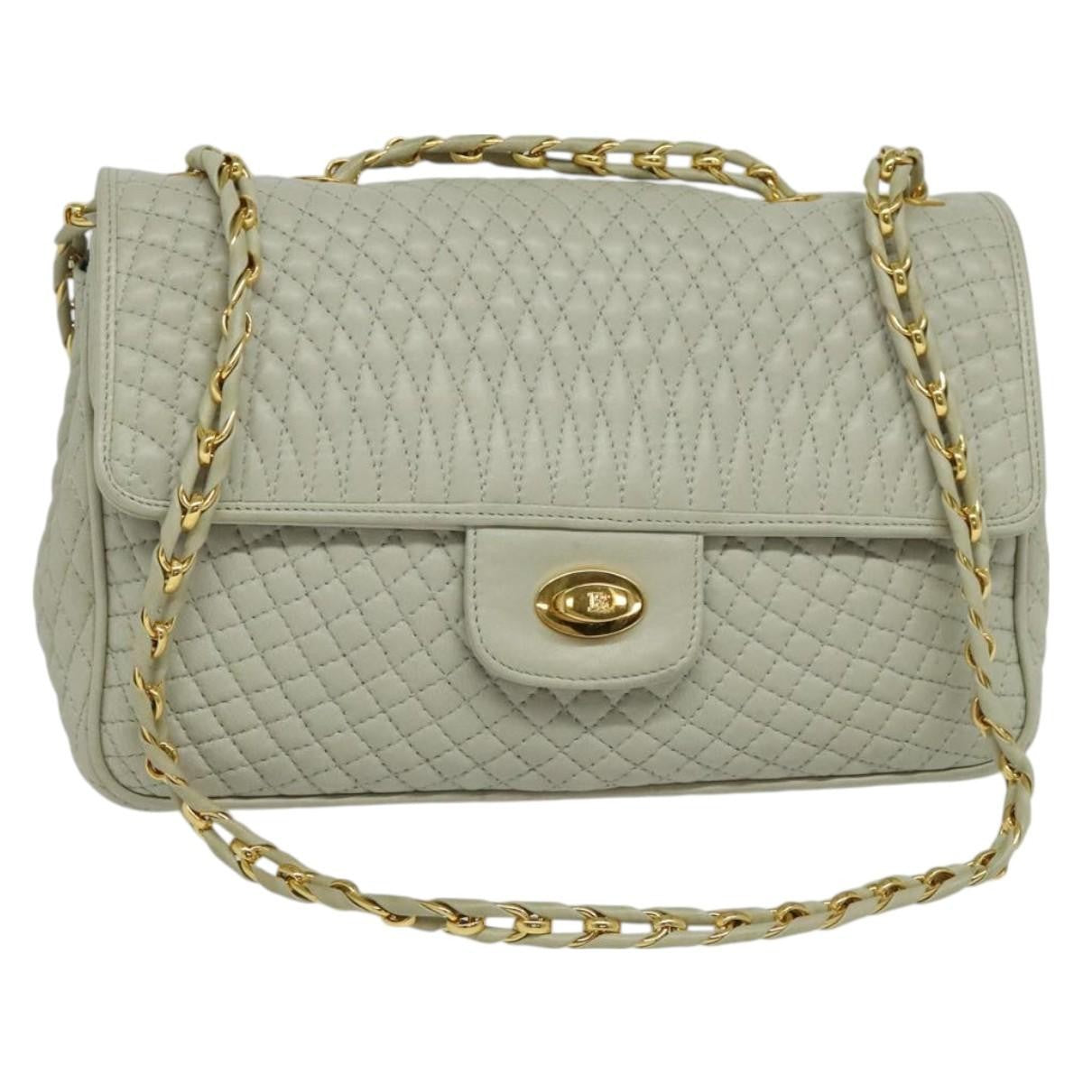 Bally Vintage Chain Shoulder Bag Quilted Leather, BEIGE, LEATHER, Shoulder bag