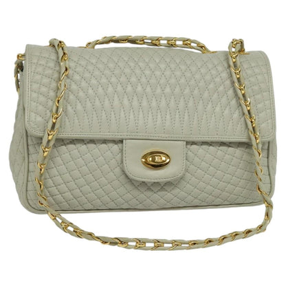Bally Vintage Chain Shoulder Bag Quilted Leather, BEIGE, LEATHER, Shoulder bag