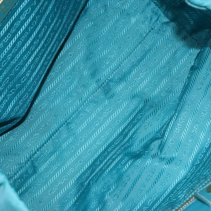 Prada Logo Bow Tote Tessuto with Leather, TURQUOISE, NYLON, Tote bag