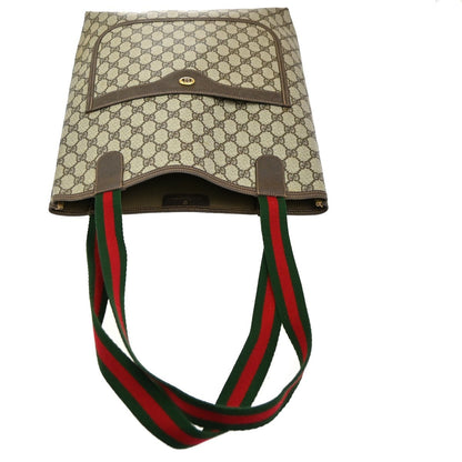 Gucci Vintage Web Strap Tote GG Coated Canvas, BEIGE, PVC, Tote bag