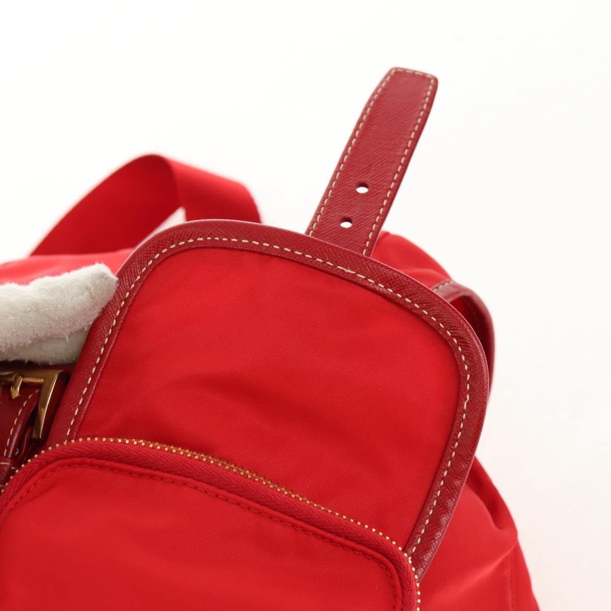 Prada Vela Double Front Pocket Backpack Tessuto with Saffiano Leather, Red, Nylon, Backpack