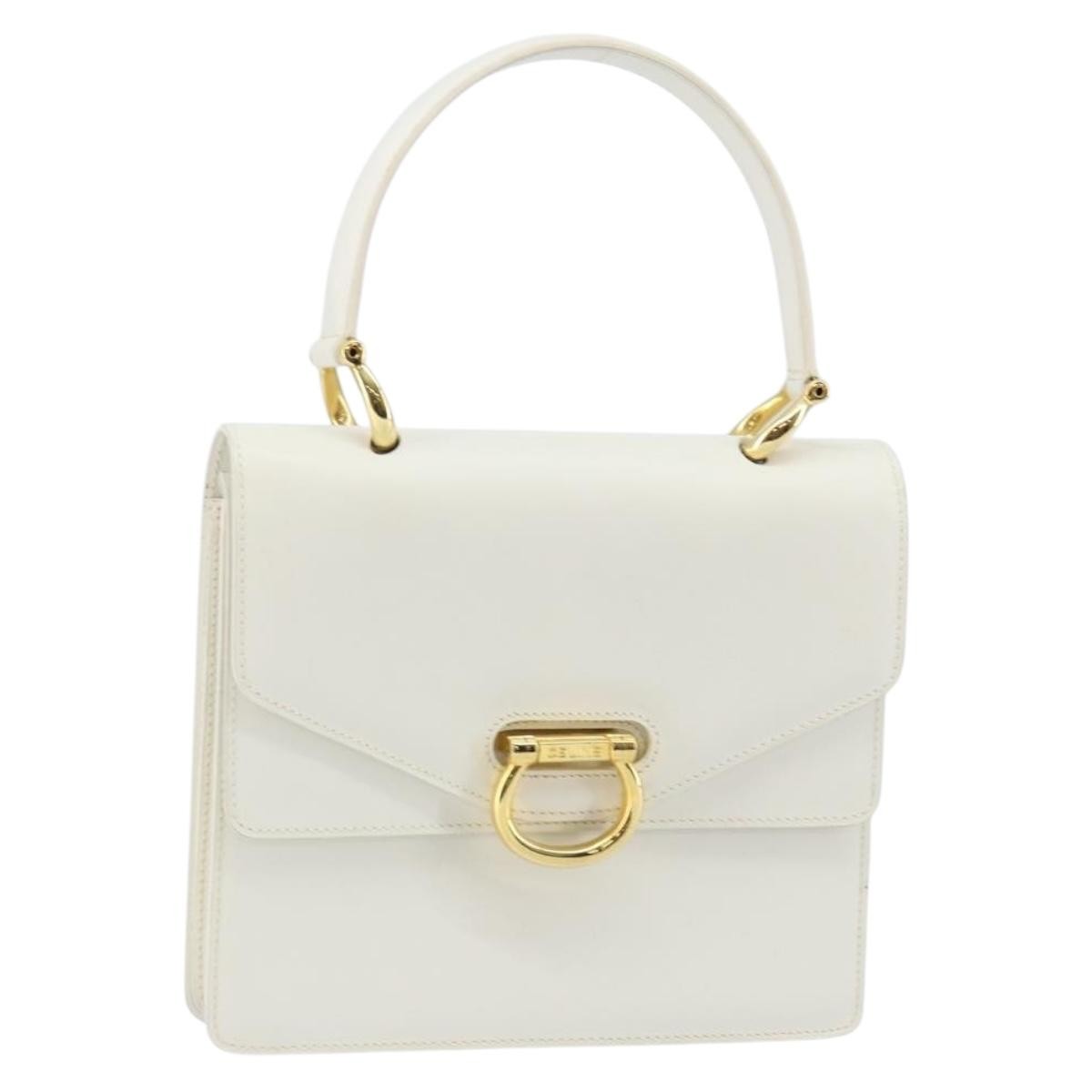Celine Gancini Handbag Leather, WHITE, LEATHER, Handbag
