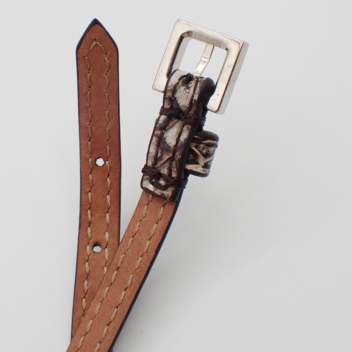 Fendi Selleria Monster Bracelet Leather with Metal Detail, BROWN, LEATHER, Bracelet