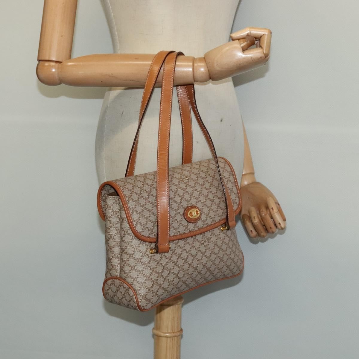 Celine Vintage Macadam Handbag Canvas and Leather, Beige, Canvas, Handbag