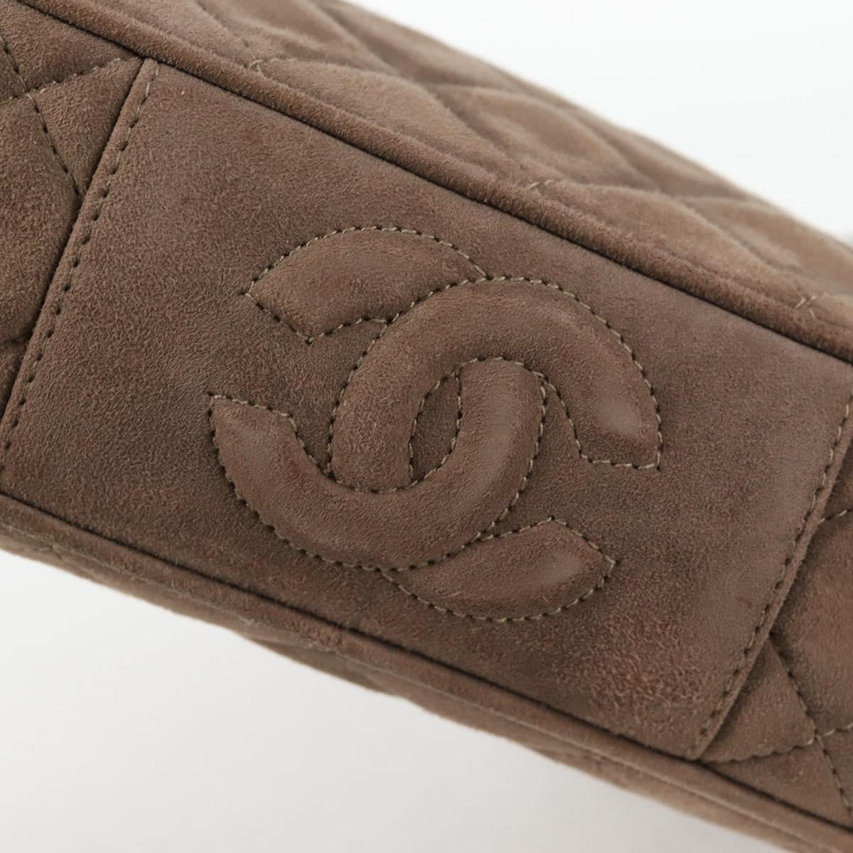 Chanel Vintage Front Pocket Camera Bag Quilted Suede, BROWN, SUEDE, Shoulder bag