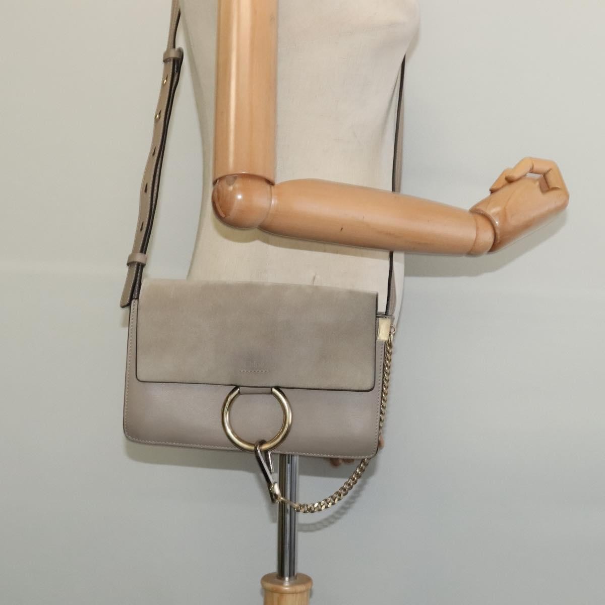 Chloe Faye Shoulder Bag Leather and Suede, BEIGE, LEATHER, Shoulder bag