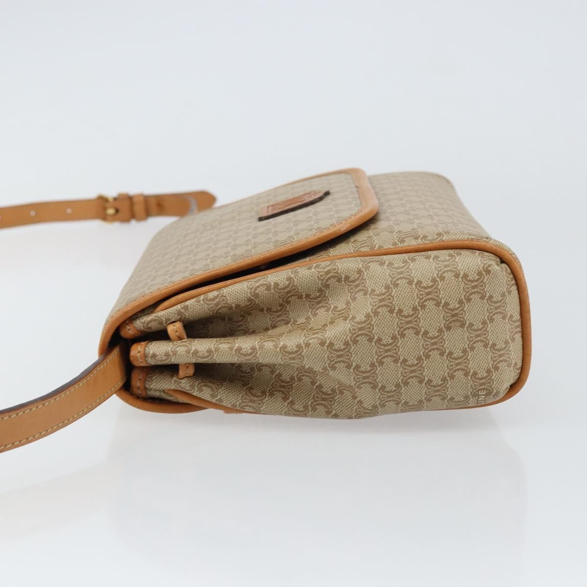 Celine Vintage Macadam Shoulder Bag Canvas and Leather, BEIGE, CANVAS, Shoulder bag