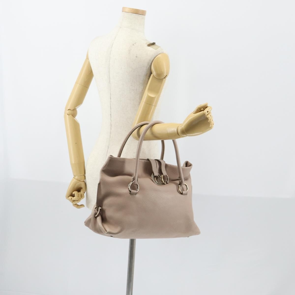 Salvatore Ferragamo Gancini Shoulder Bag Leather, BEIGE, LEATHER, Shoulder bag