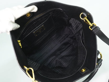 Prada Convertible Shopper Tote Soft Calf, BLACK, LEATHER, Tote bag