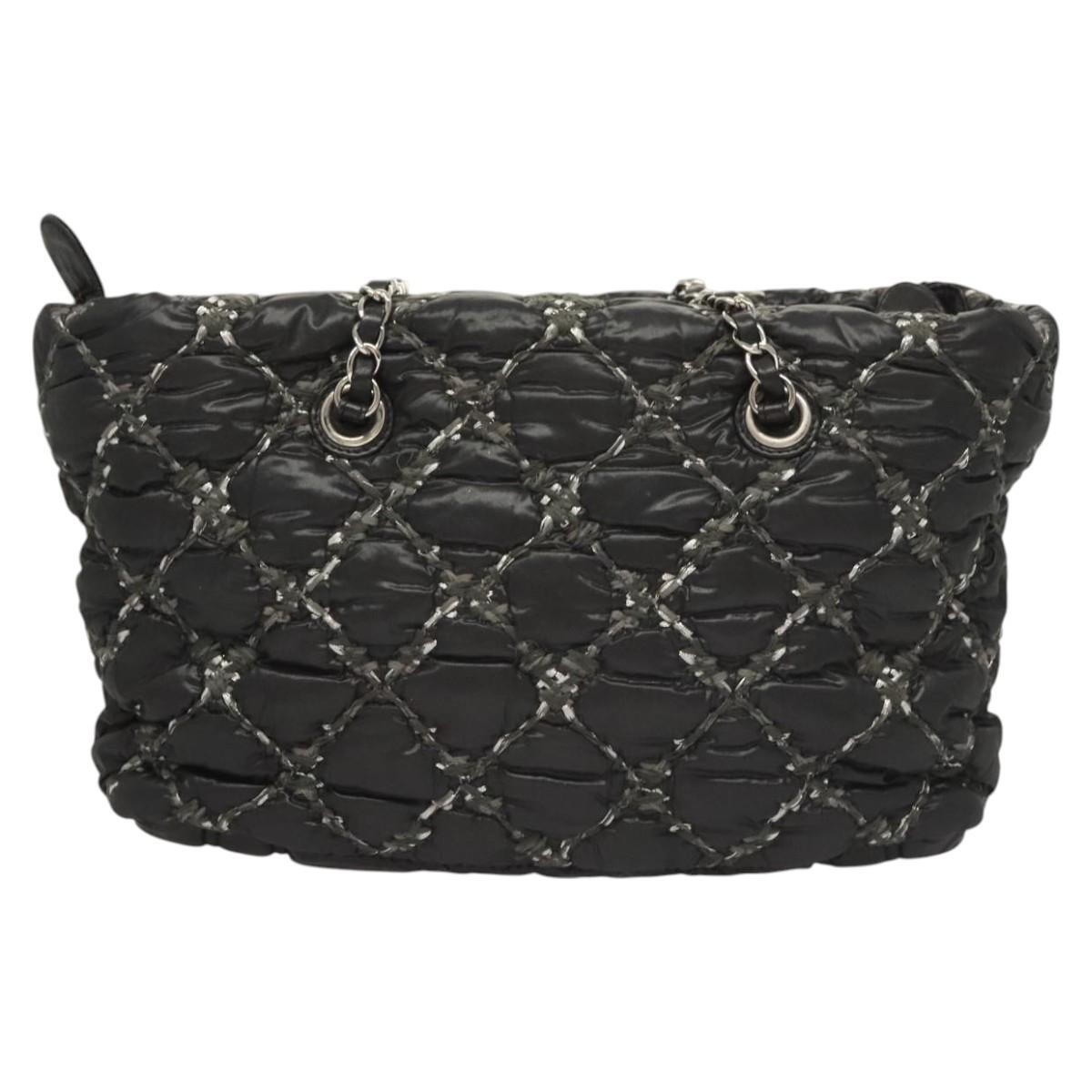 Chanel Tweed on Stitch Zip Tote Quilted Nylon, BLACK, NYLON, Shoulder bag