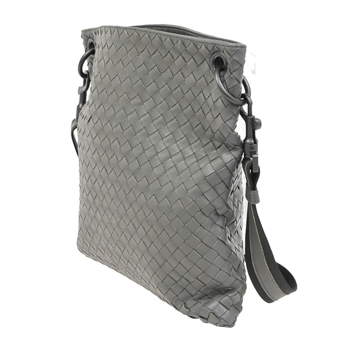 Bottega Veneta Flat Messenger Bag Intrecciato Nappa, GRAY, LEATHER, Shoulder bag