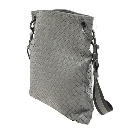 Bottega Veneta Flat Messenger Bag Intrecciato Nappa, GRAY, LEATHER, Shoulder bag