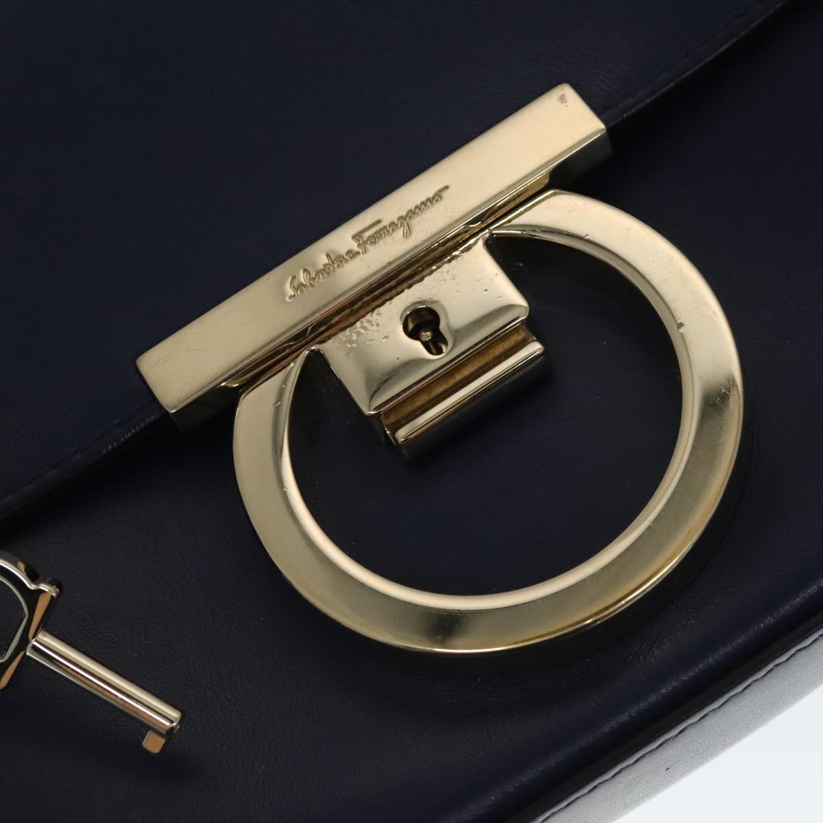 Salvatore Ferragamo Tassel Gancini Lock Flap Shoulder Bag Leather, NAVY, LEATHER, Shoulder bag