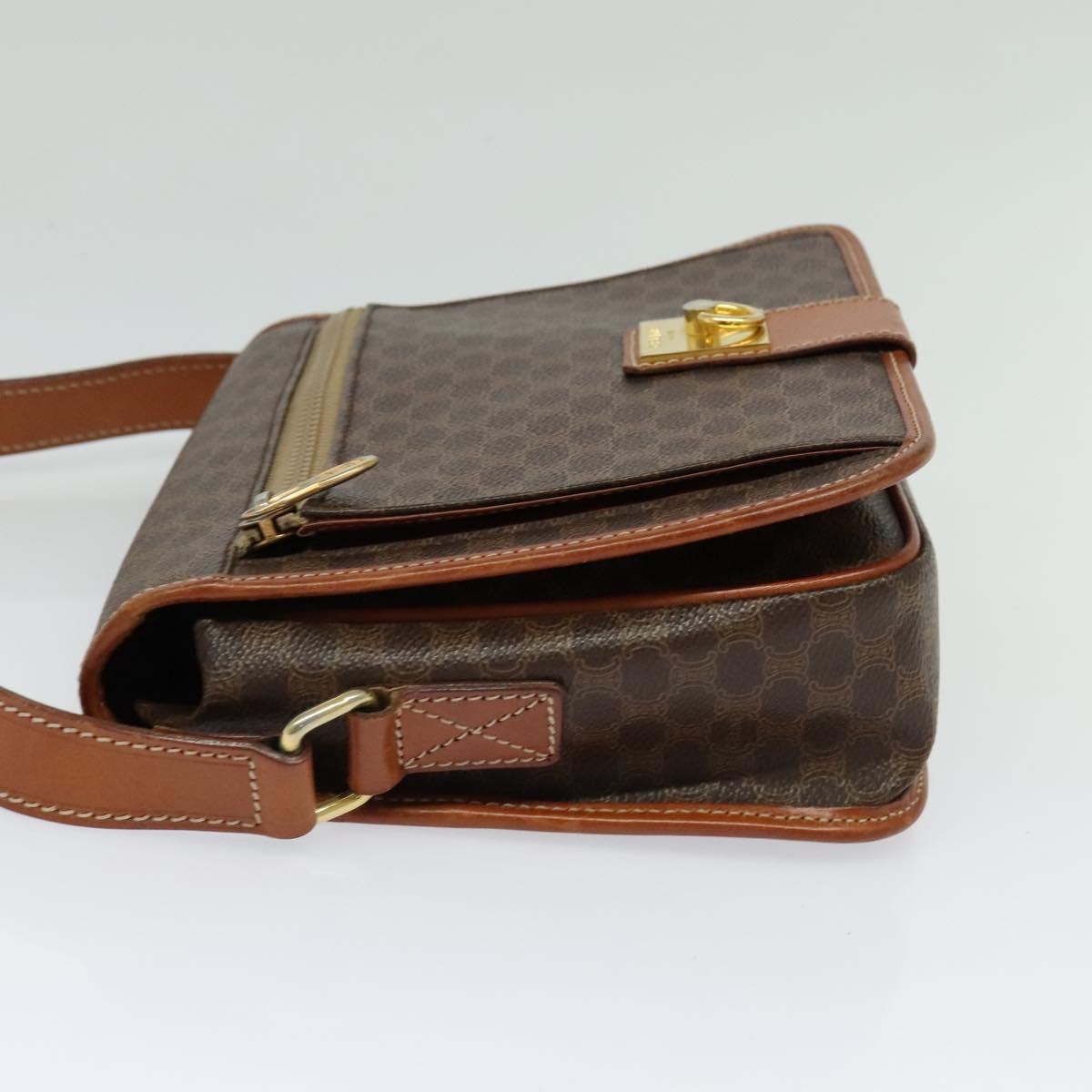 Celine Vintage Macadam Shoulder Bag Canvas and Leather, Brown, Canvas, Shoulder Bag