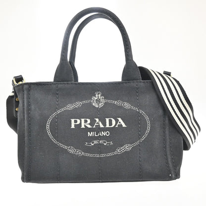 Prada Canapa Convertible Tote Canvas, BLACK, CANVAS, Tote bag