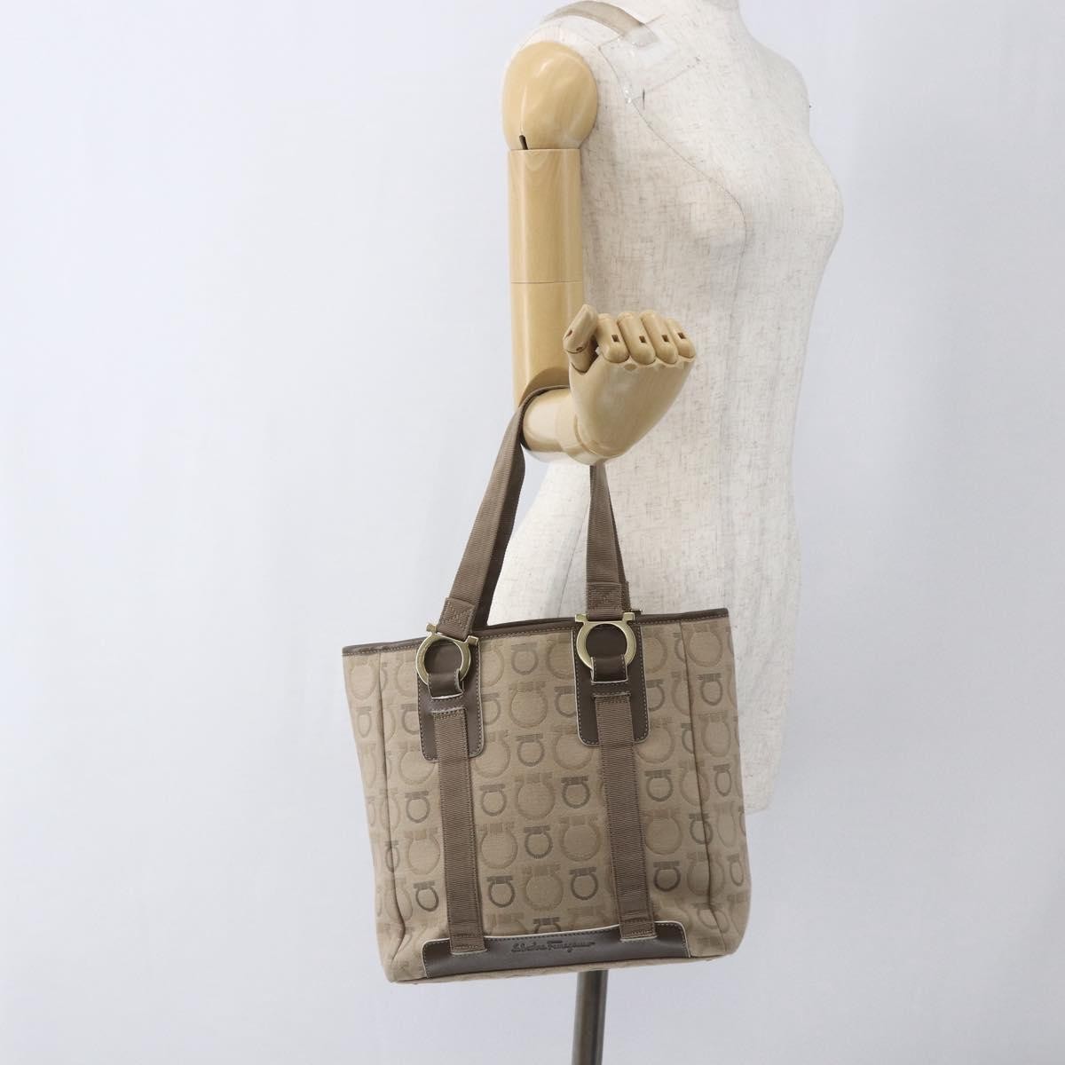 Salvatore Ferragamo Gancini Tote Gancini Canvas, BEIGE, CANVAS, Tote bag