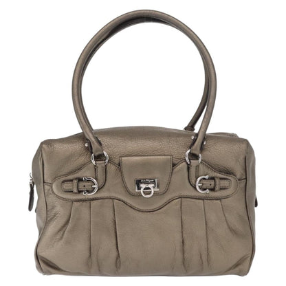 Salvatore Ferragamo Gancini Buckle Shoulder Bag Leather, GOLD, LEATHER, Handbag