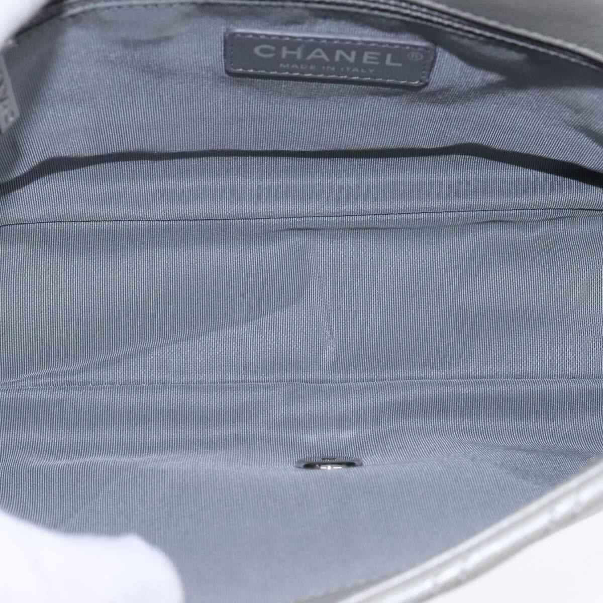 Chanel Vintage Classic Single Flap Bag Stitched Calfskin, GRAY, LEATHER, Shoulder bag