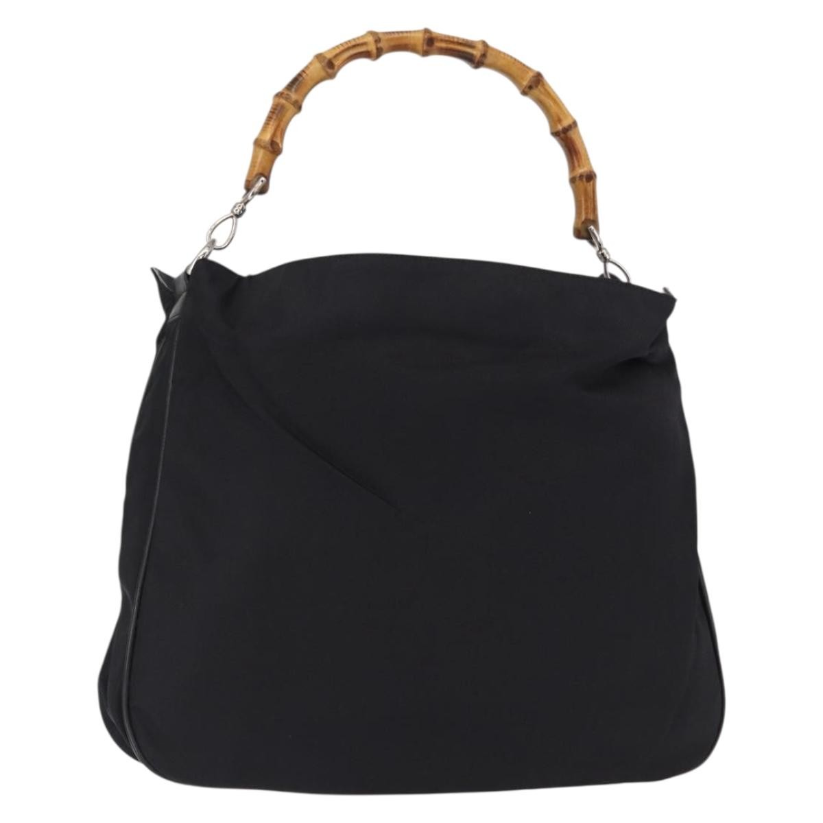 Gucci Vintage Bamboo Shoulder Bag Nylon, BLACK, CANVAS, Shoulder bag