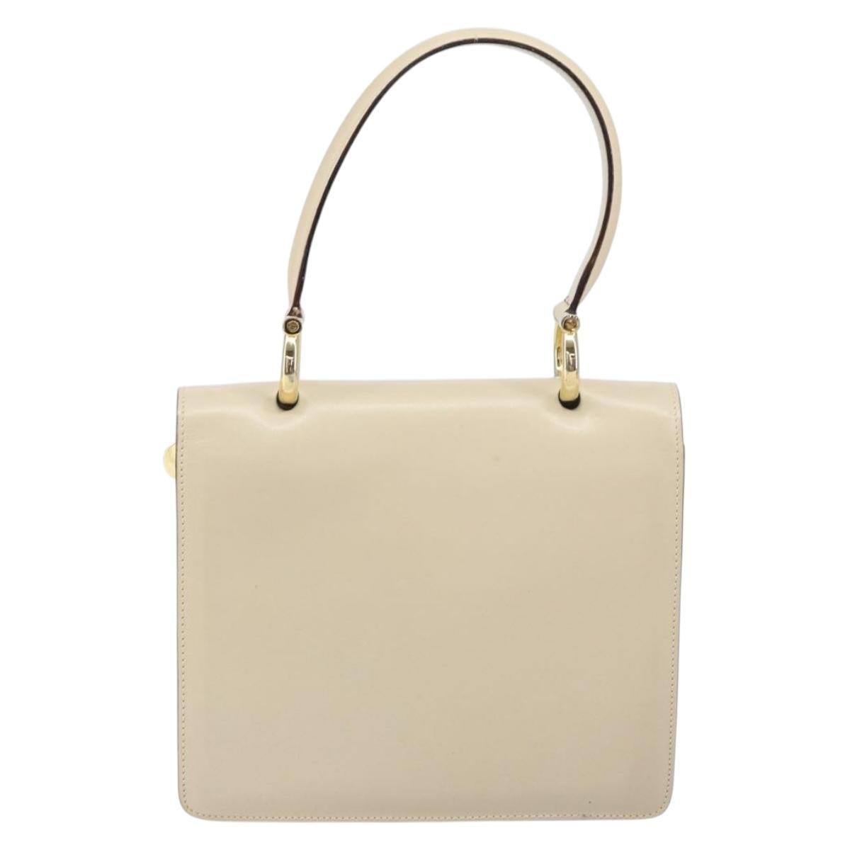 Celine Vintage Top Handle Bag Glazed Leather, ECRU, LEATHER, Handbag