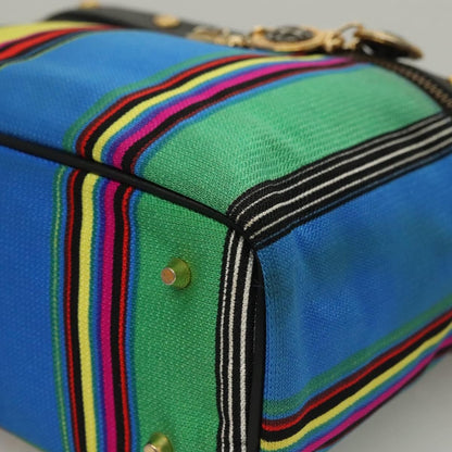 Versace Vanity Hand Bag Canvas and Leather, BLUE, CANVAS, Clutche & pouche