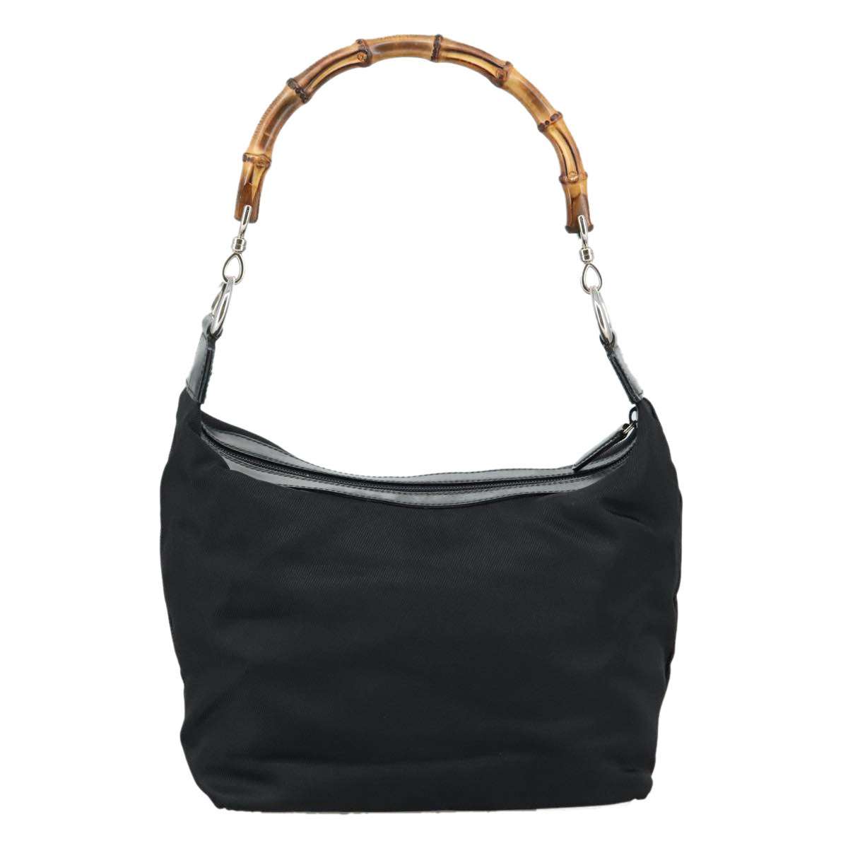 Gucci Vintage Bamboo Handle Bag Nylon, Black, Nylon, Handbag
