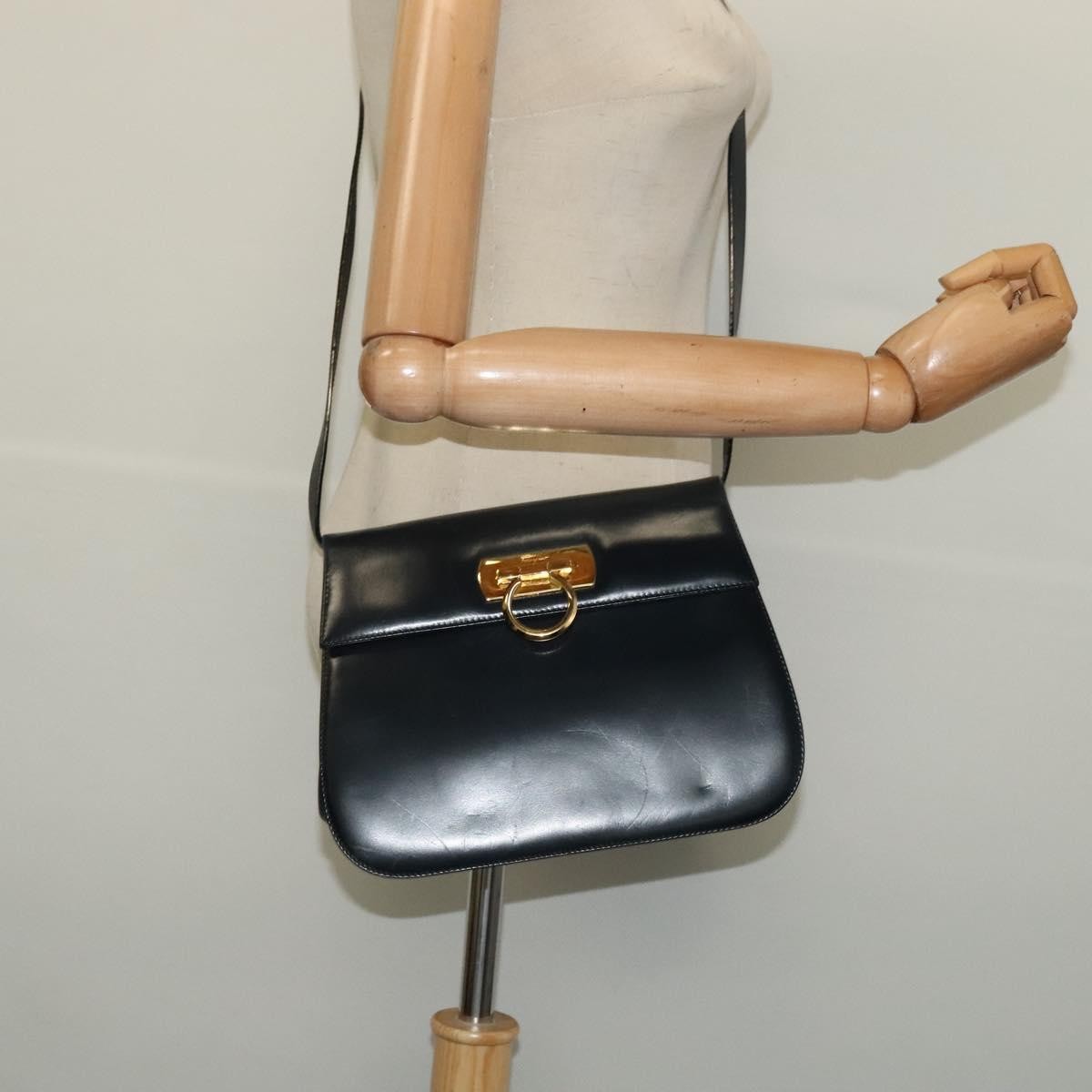 Salvatore Ferragamo Gancini Shoulder Bag Leather, NAVY, LEATHER, Shoulder bag
