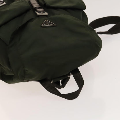 Prada Vela Double Front Pocket Backpack Tessuto with Saffiano Leather, Khaki, Nylon, Backpack