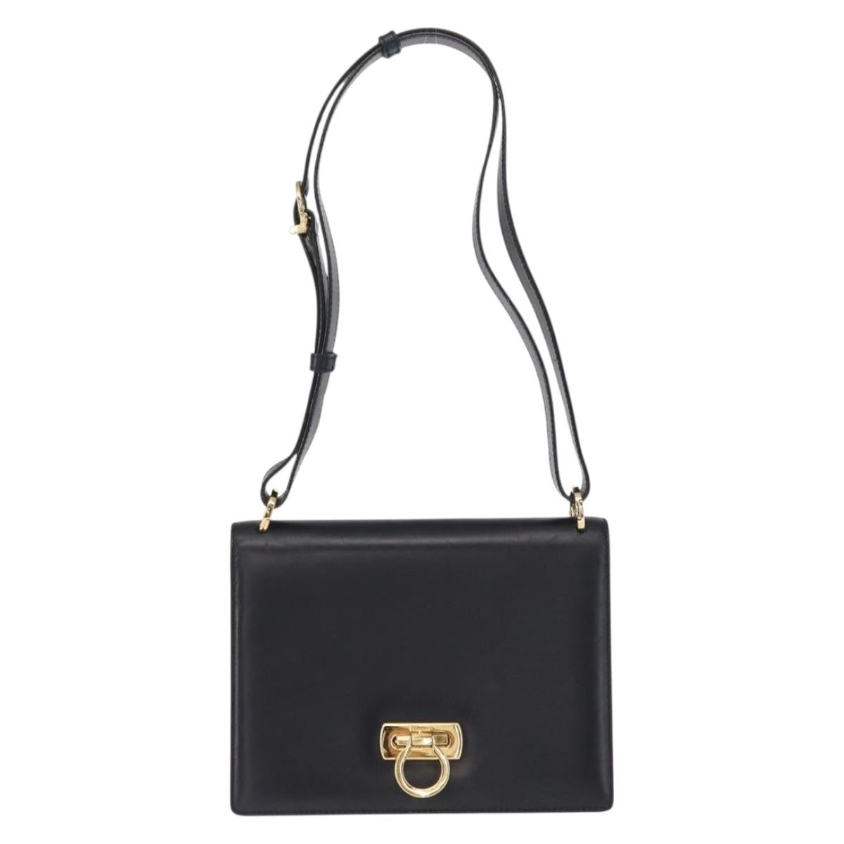 Salvatore Ferragamo Gancini Shoulder Bag Leather, NAVY, LEATHER, Shoulder bag