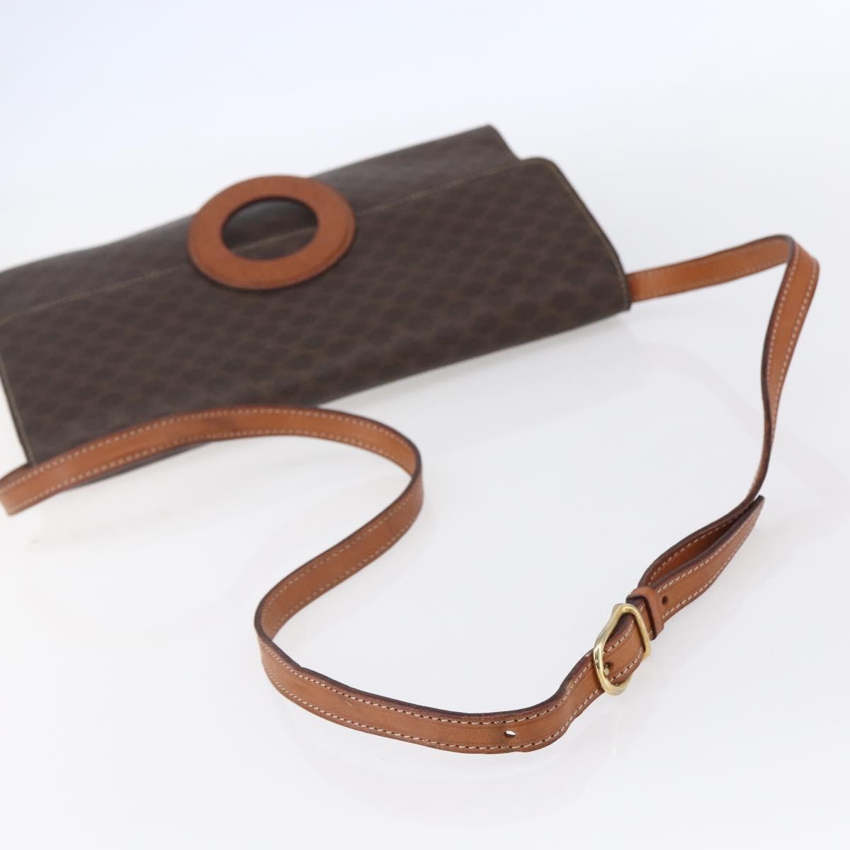 Celine Vintage Macadam Circle Logo Shoulder Bag Canvas and Leather, BROWN, CANVAS, Shoulder bag