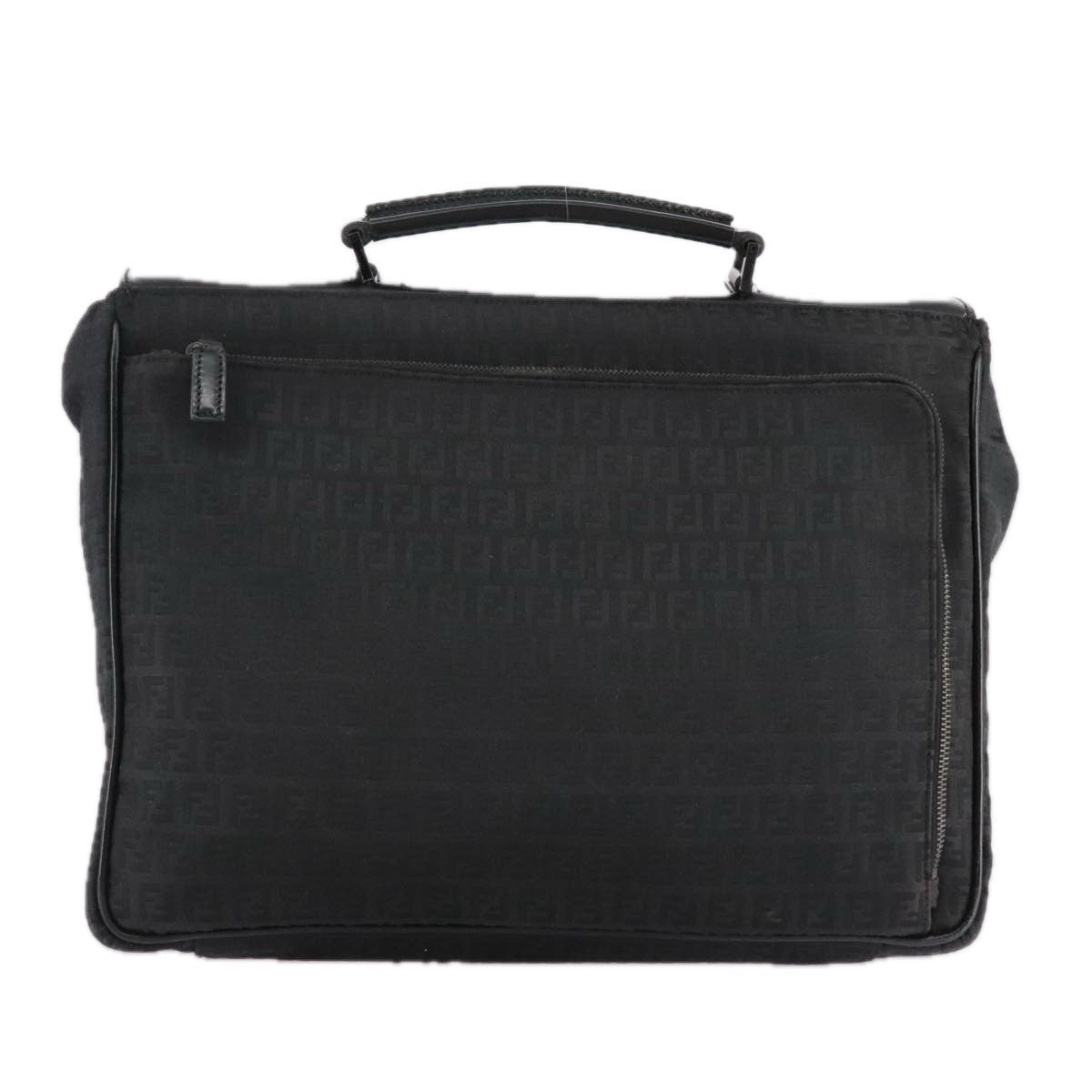 Fendi Convertible Pushlock Flap Satchel Zucca Canvas and Leather, BLACK, CANVAS, Briefcase