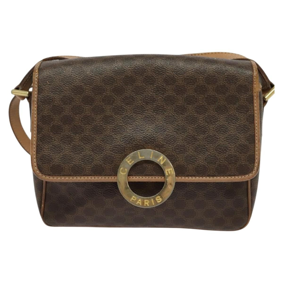 Celine Vintage Macadam Circle Logo Shoulder Bag Canvas and Leather, Brown, Canvas, Shoulder Bag