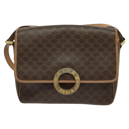 Celine Vintage Macadam Circle Logo Shoulder Bag Canvas and Leather, Brown, Canvas, Shoulder Bag