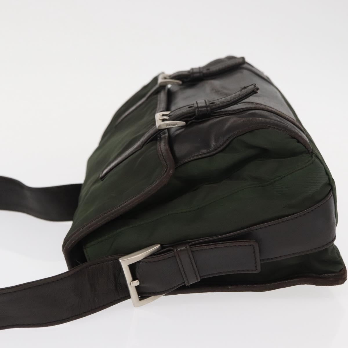Prada Double Buckle Flap Messenger Bag Tessuto, Khaki, Nylon, Shoulder Bag