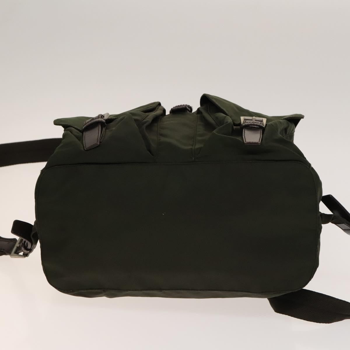 Prada Vela Double Front Pocket Backpack Tessuto with Saffiano Leather, Khaki, Nylon, Backpack