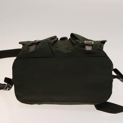 Prada Vela Double Front Pocket Backpack Tessuto with Saffiano Leather, Khaki, Nylon, Backpack